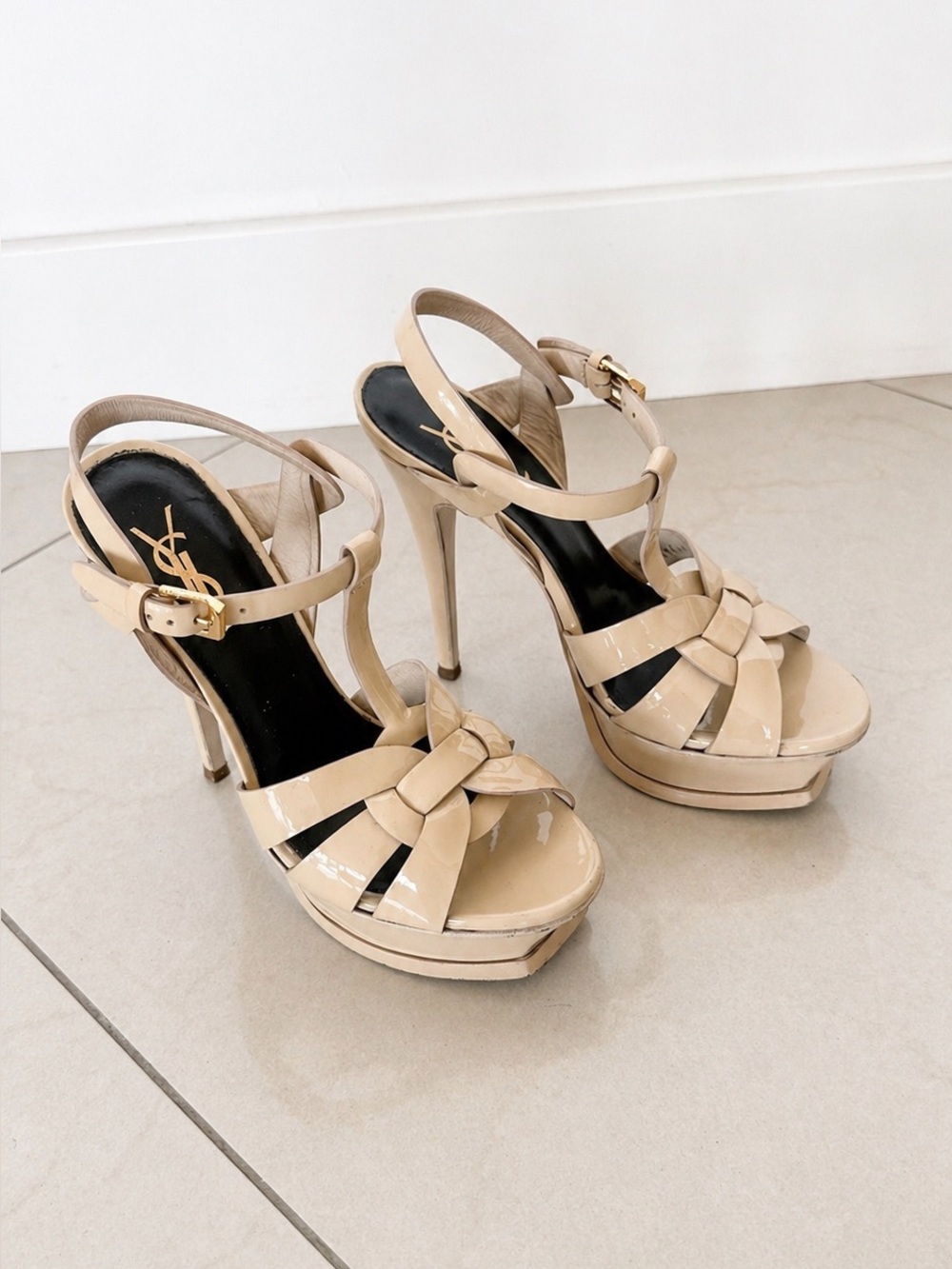 Saint Laurent YSL Patent Platform Heels Nude Beige Size 36 / US 6 - Picture 3 of 5